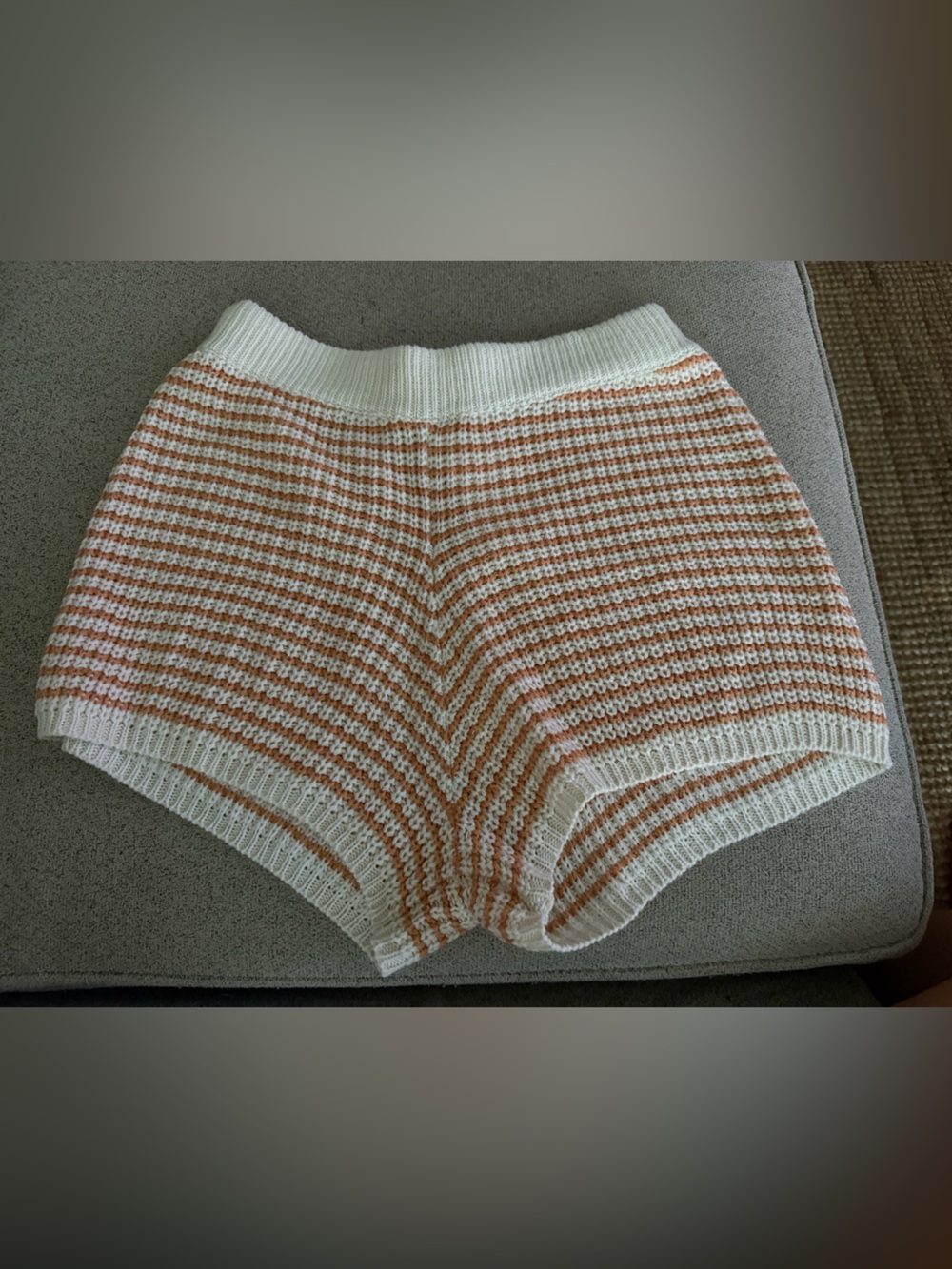 Striped Knit High-Waist Bike Shorts in Cream and Tan